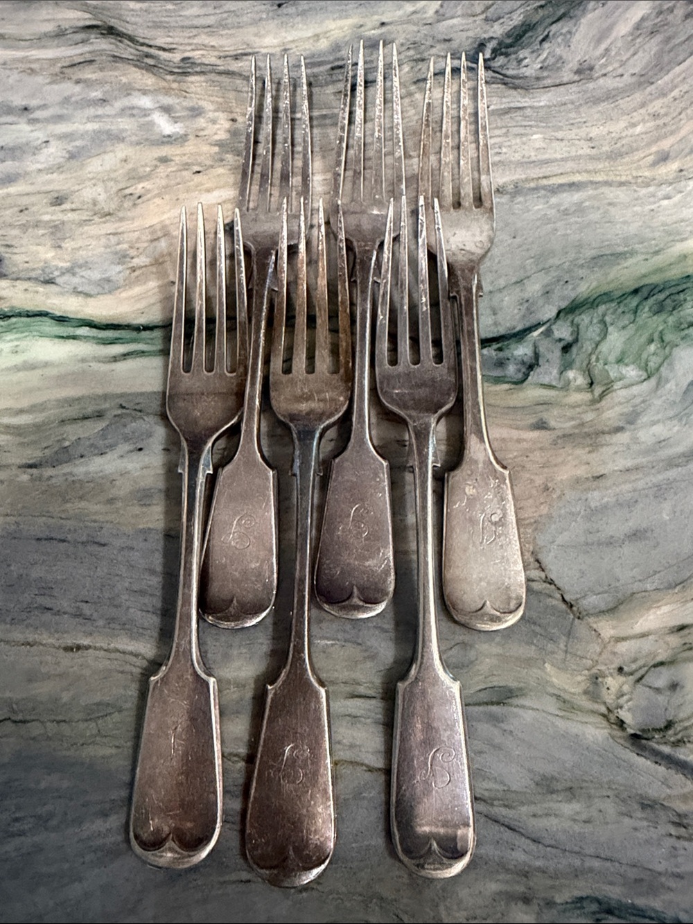 Monogrammed Silver-Tone Dinner Forks - Set of 6